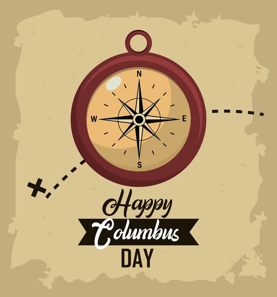 Columbus day greeting card with compass  vector