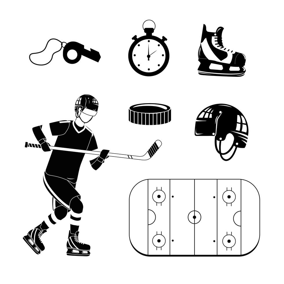 Set of hockey silhouette icons vector