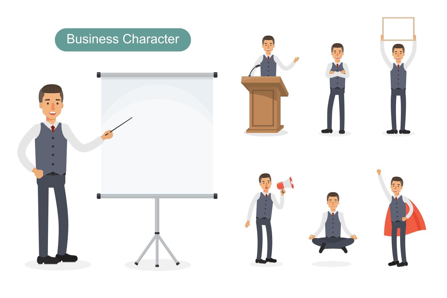 Business man wearing vest at work set vector