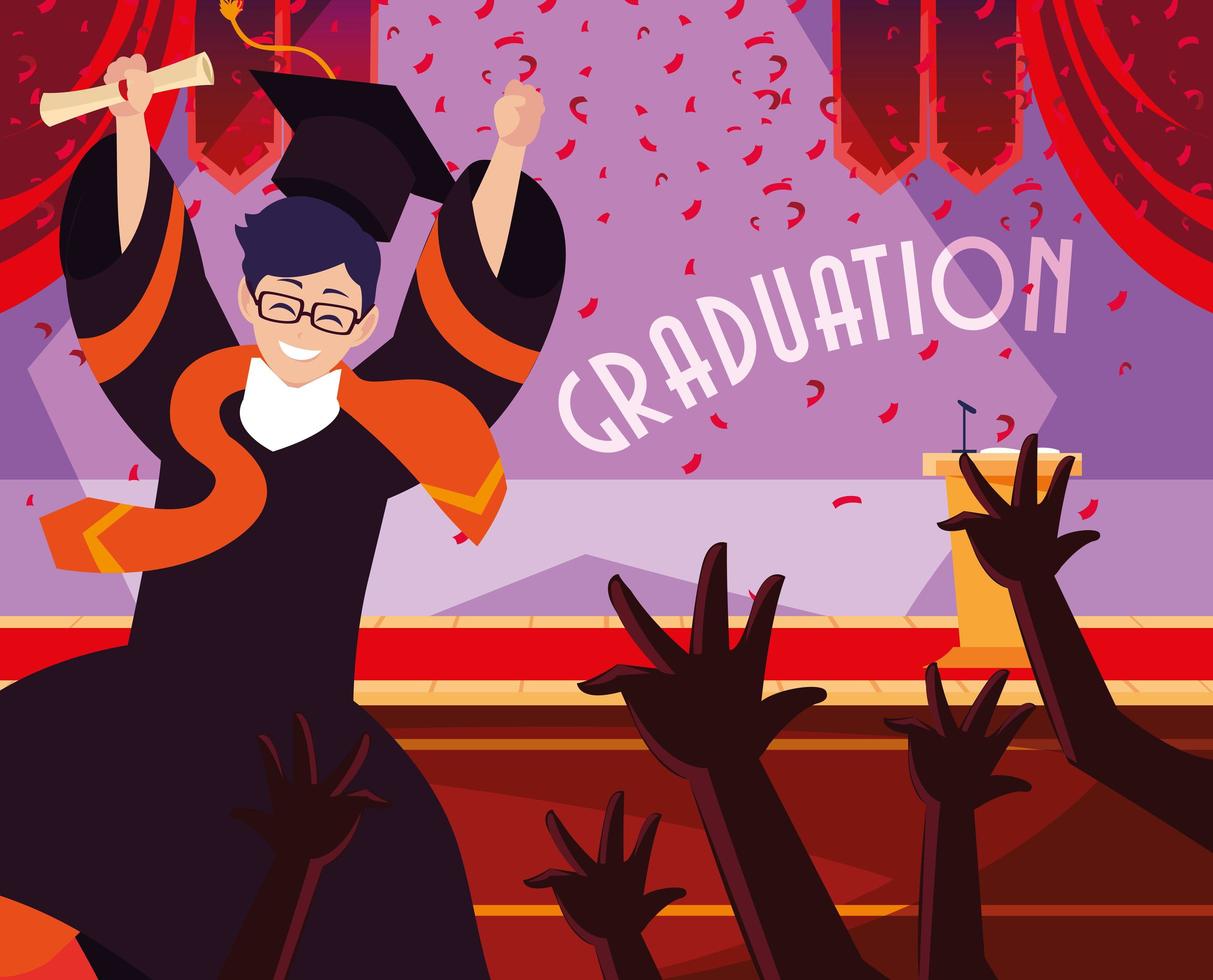 Graduating students in celebration design vector