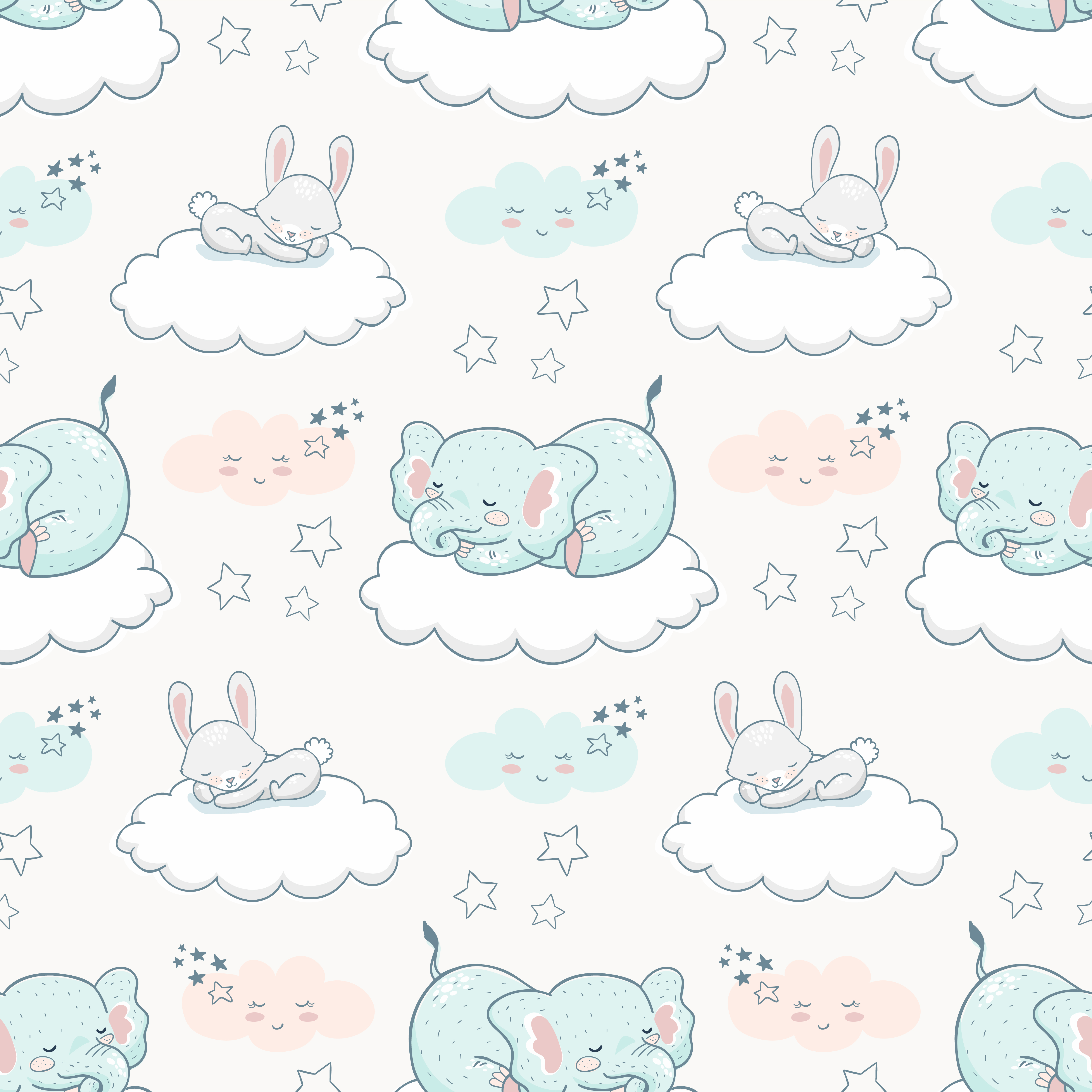 Cartoon Cute Animal Seamless Background Pattern Elephant And Rabbit Sleeping On The Cloud Among Stars And Clouds In The Night Sky Vector Art At Vecteezy Cartoon Cute Animal Seamless Background Pattern Elephant And Rabbit Sleeping On The Cloud Among Stars And Clouds In The Night Sky Vector Art At Vecteezy
