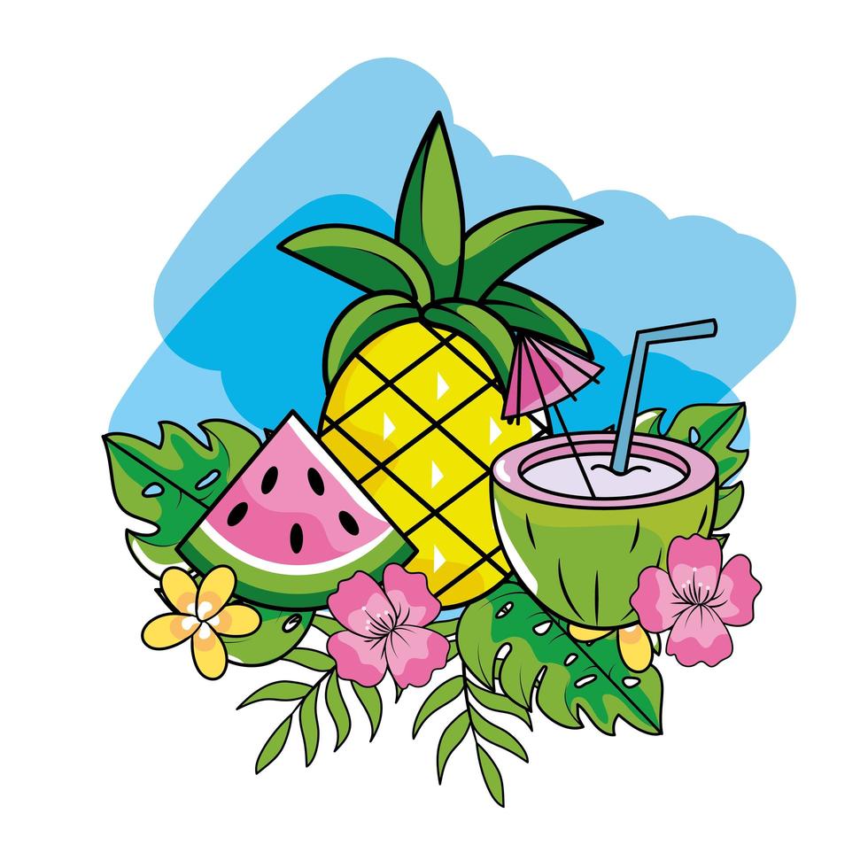 Tropical fruits and foliage vector