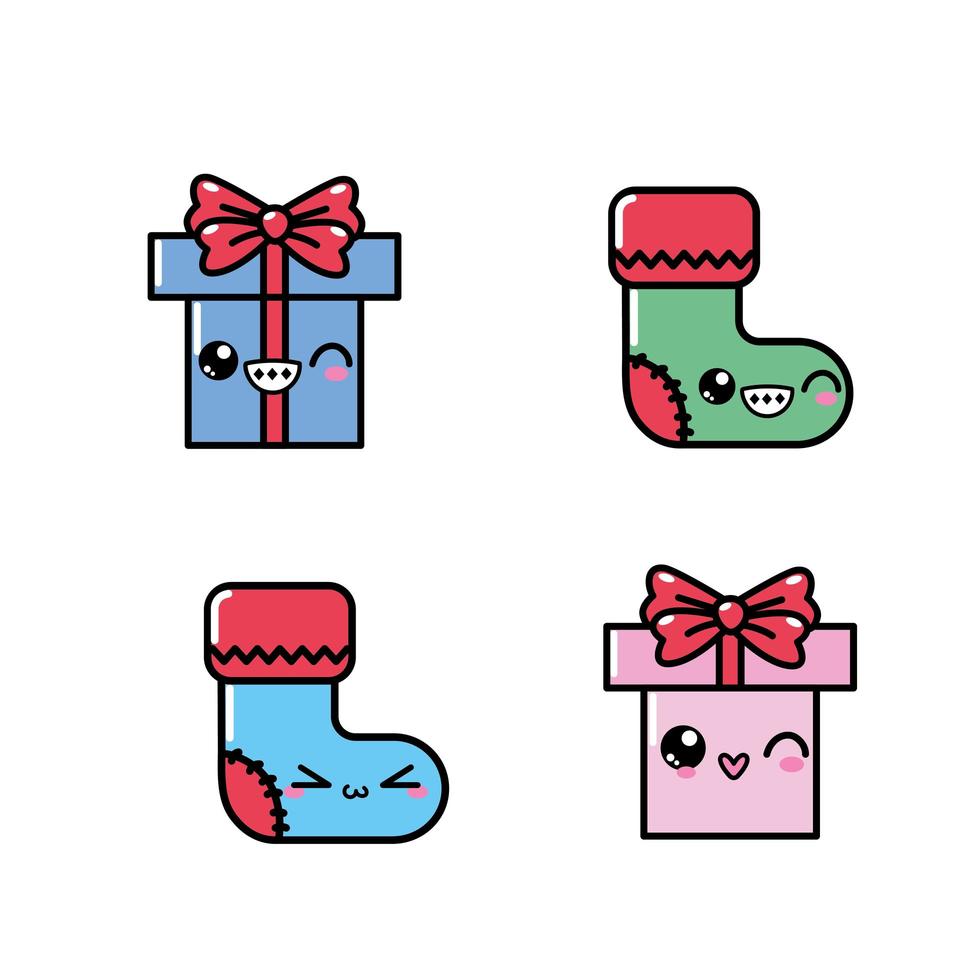 conjunto de iconos de navidad kawaii vector