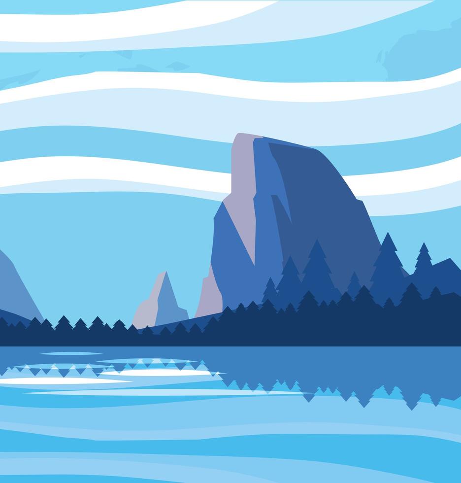 Landscape with lake scene icon vector