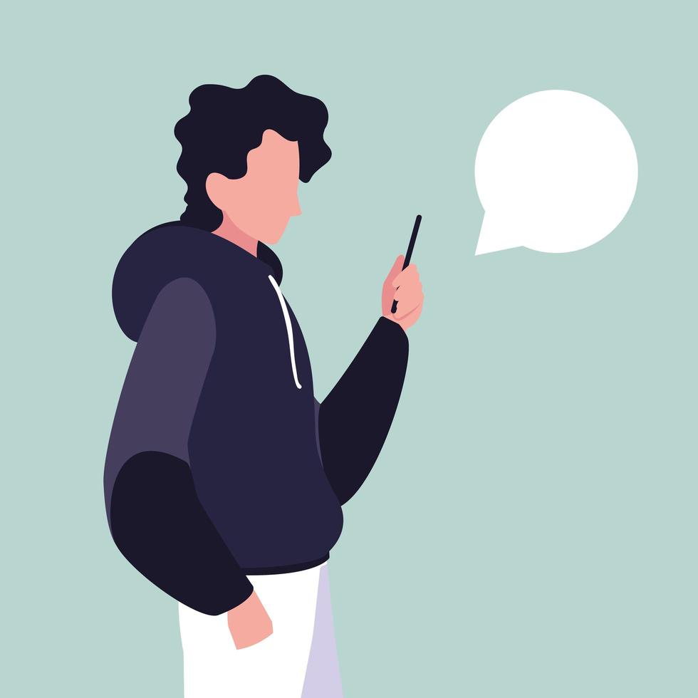 Young man using smartphone with speech bubble vector