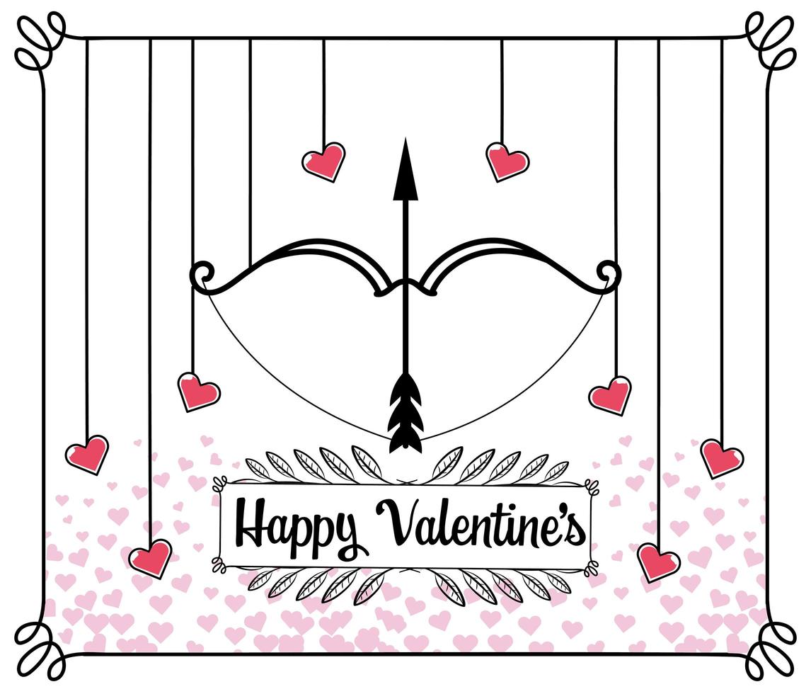 Valentines day greeting card with arrow and bow vector