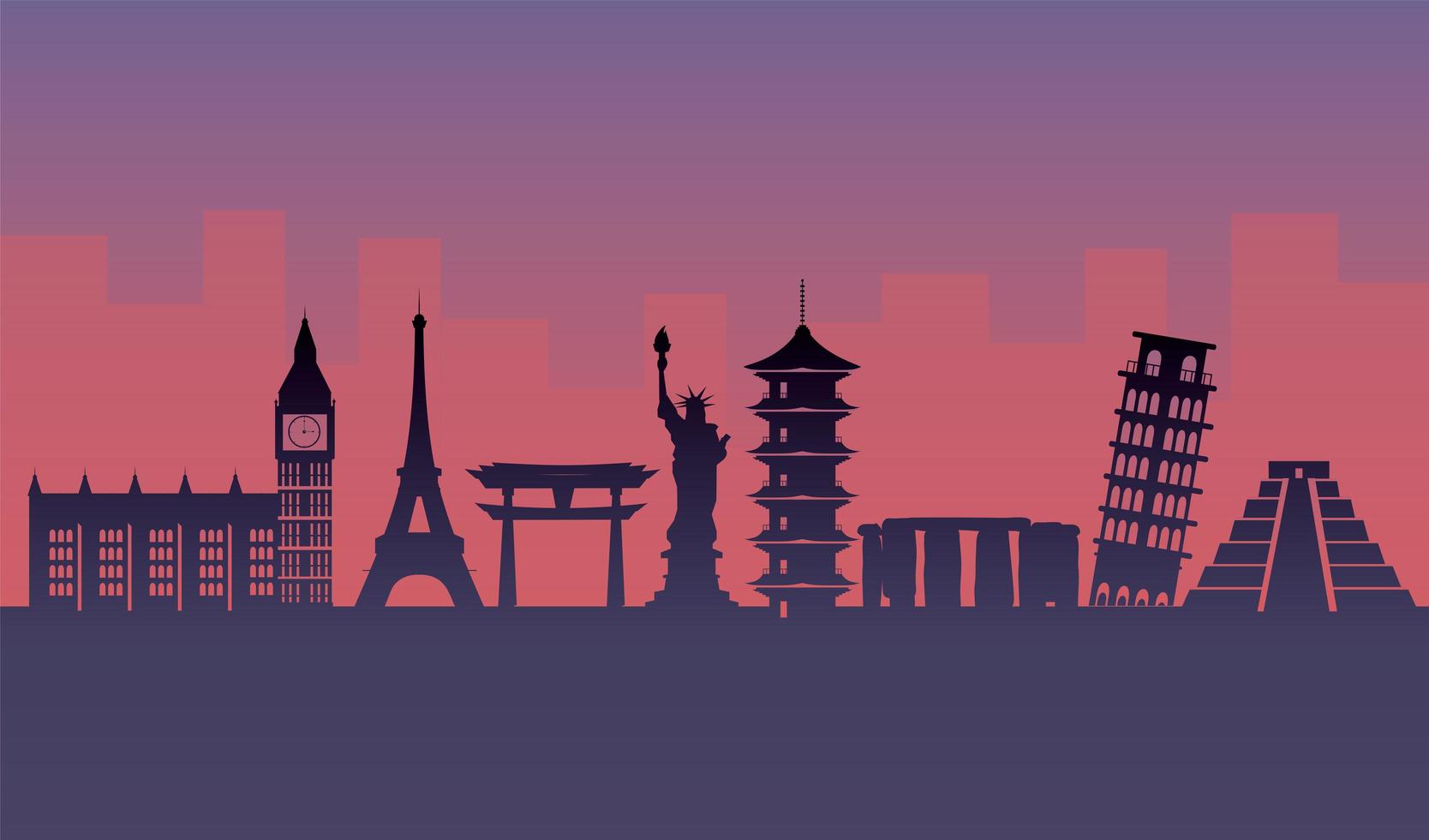 Touristic attractions silhouette design vector