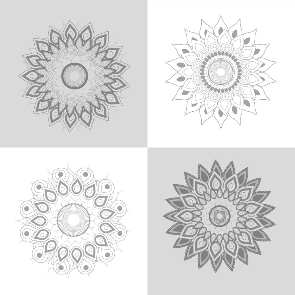 conjunto de mandala flores adorno decoración vector