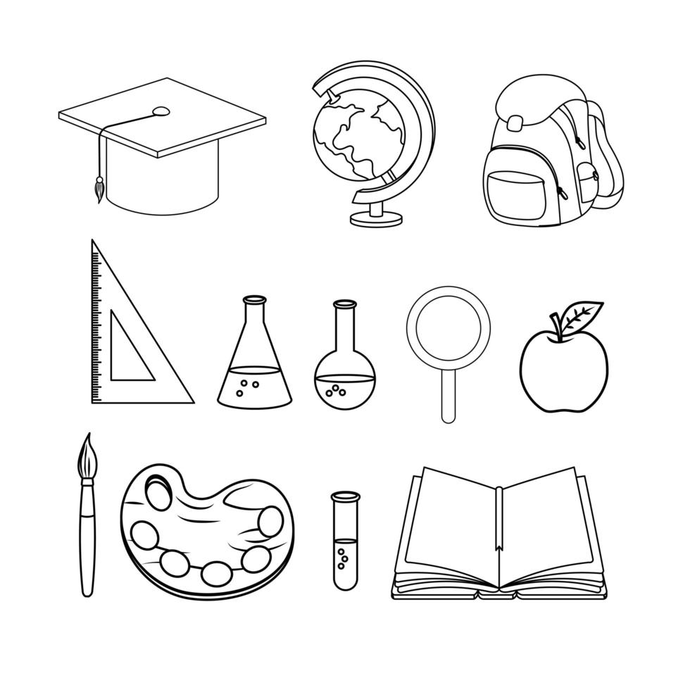 Education and school accessories icon set vector