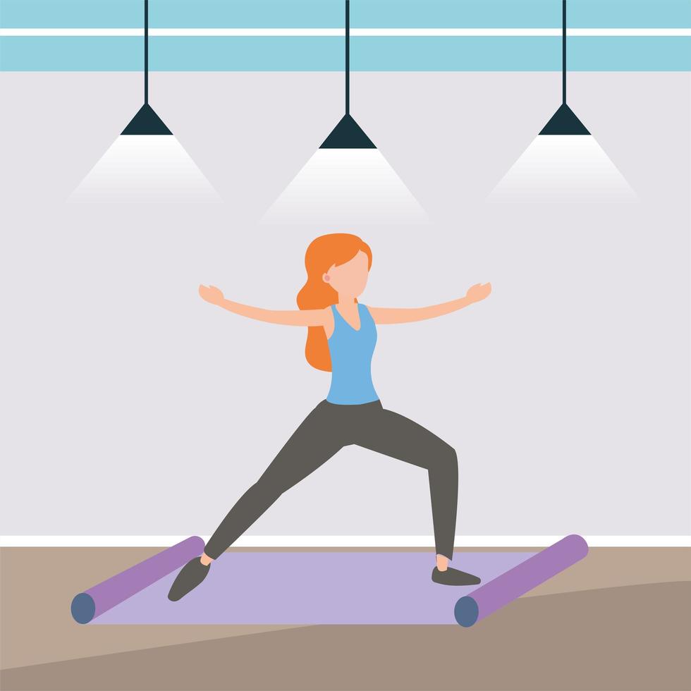 Woman doing yoga on a mat vector