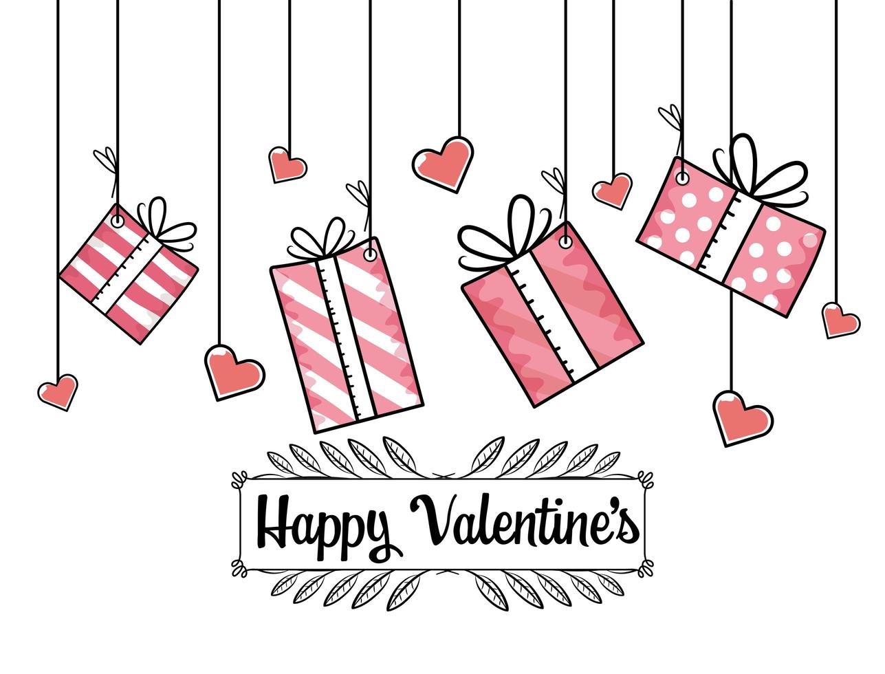 regalos del día de san valentín con diseño de corazones vector