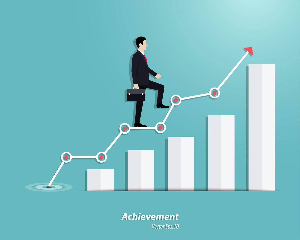 Businessman walking up to the steps or success chart vector