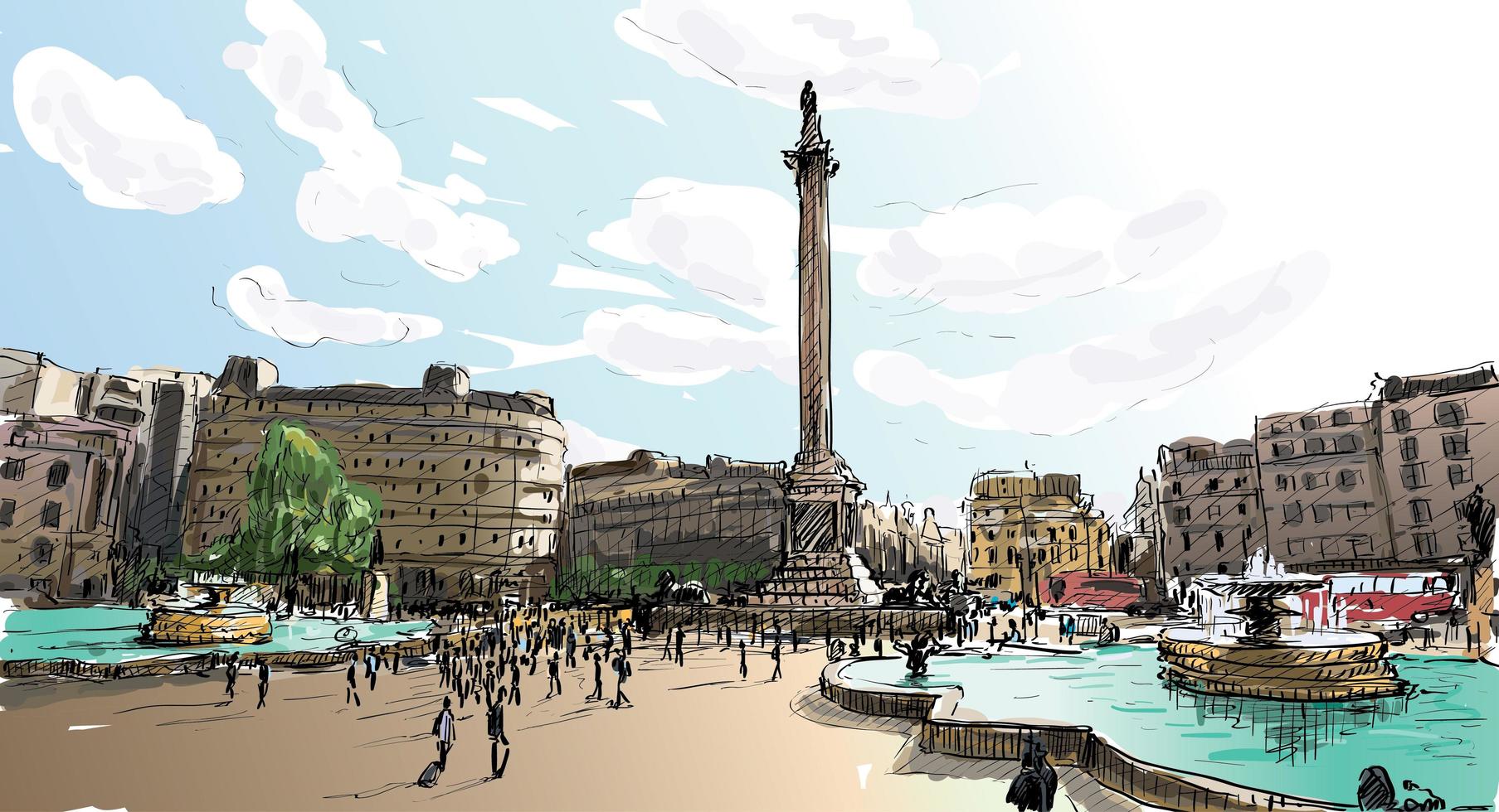 Color sketch of London, England landscape vector