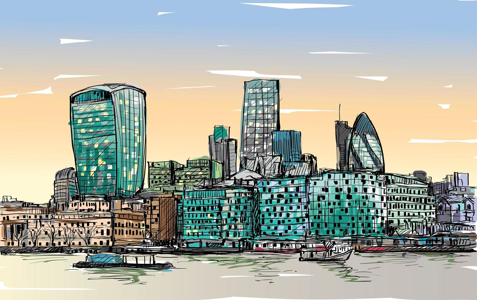 Color sketch of London, England landscape vector