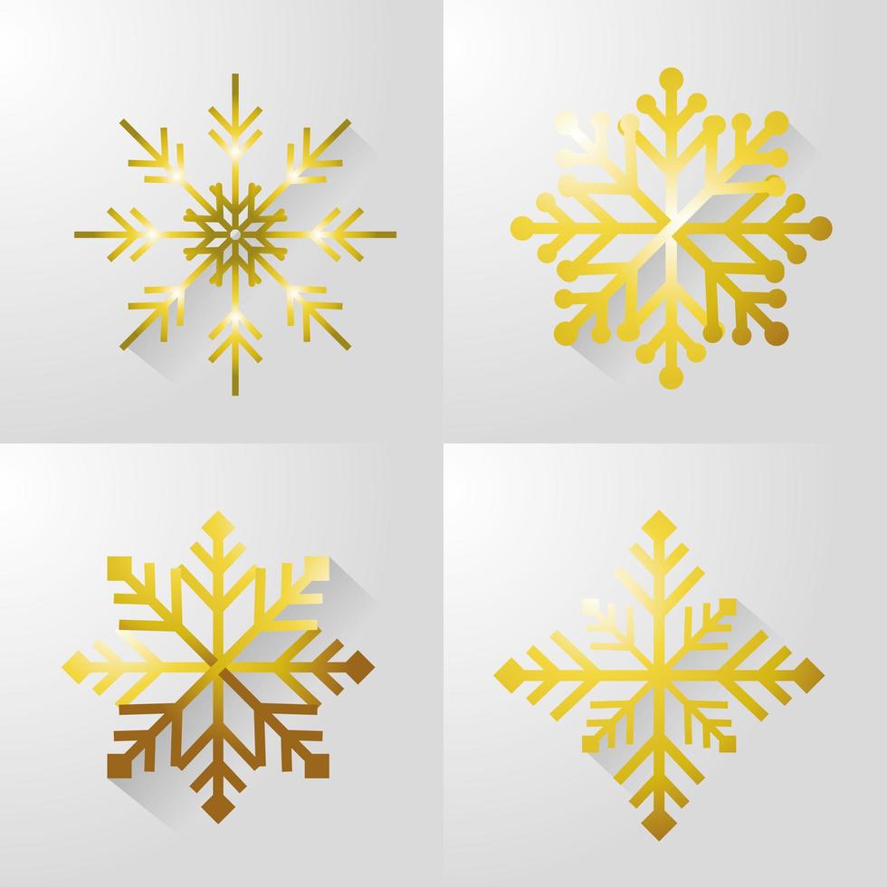 conjunto de iconos de copos de nieve de oro vector