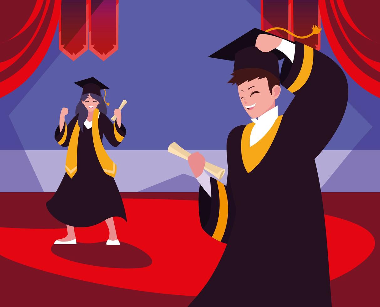 Graduating students in celebration design vector