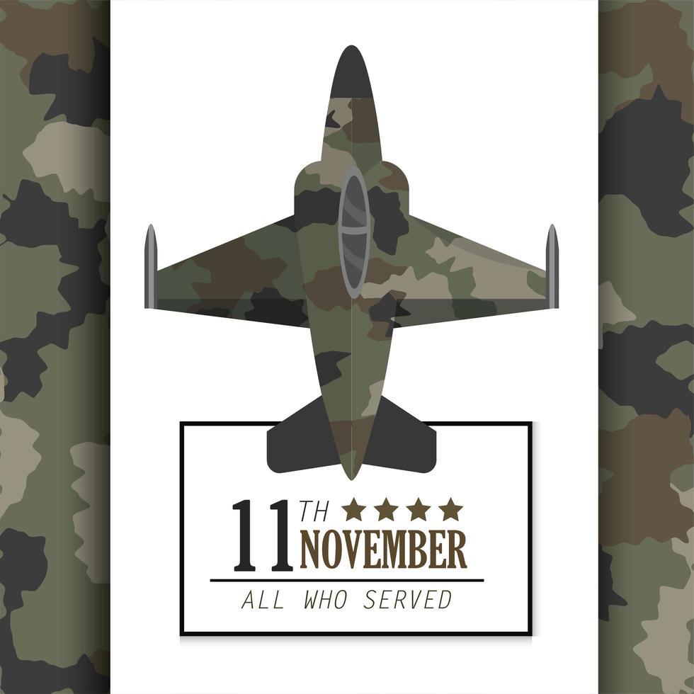 diseño de celebración del día de los veteranos con avión militar vector