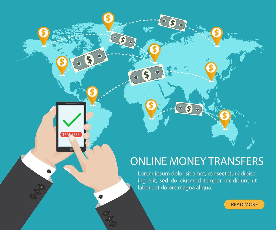 Online money transfer and e-bank transaction vector