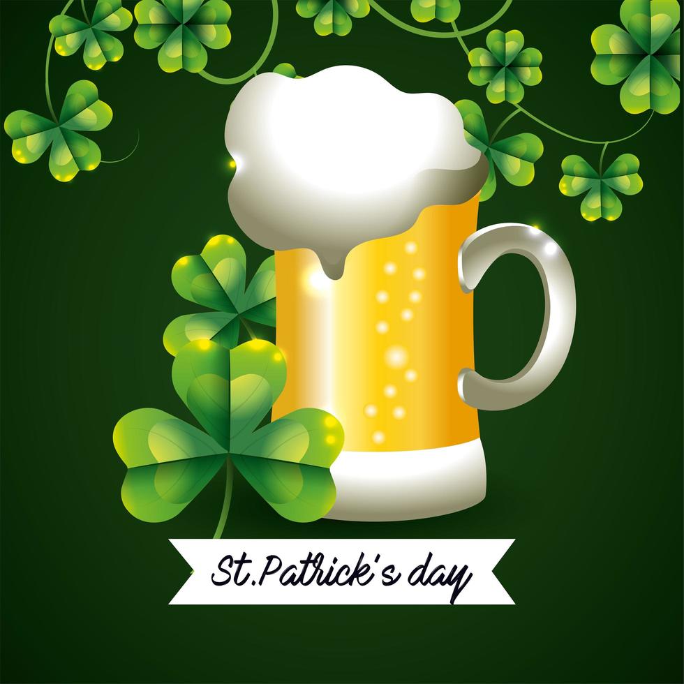 S t. banner del día de patrick con un vaso de cerveza vector