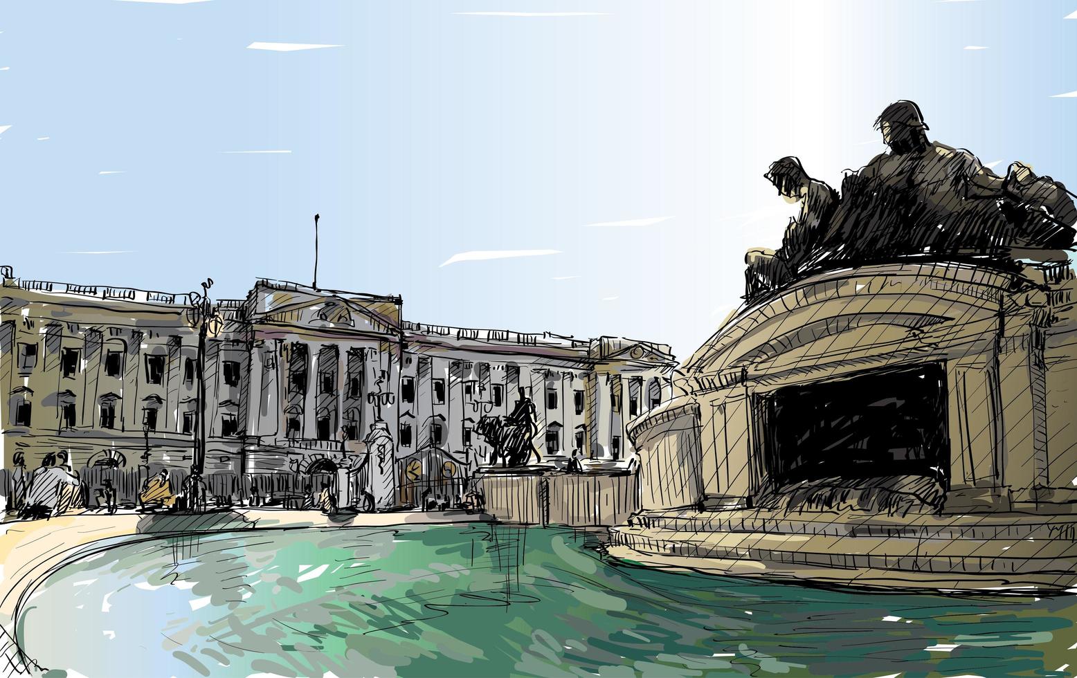 Hand-drawn color sketch of London, England landscape vector