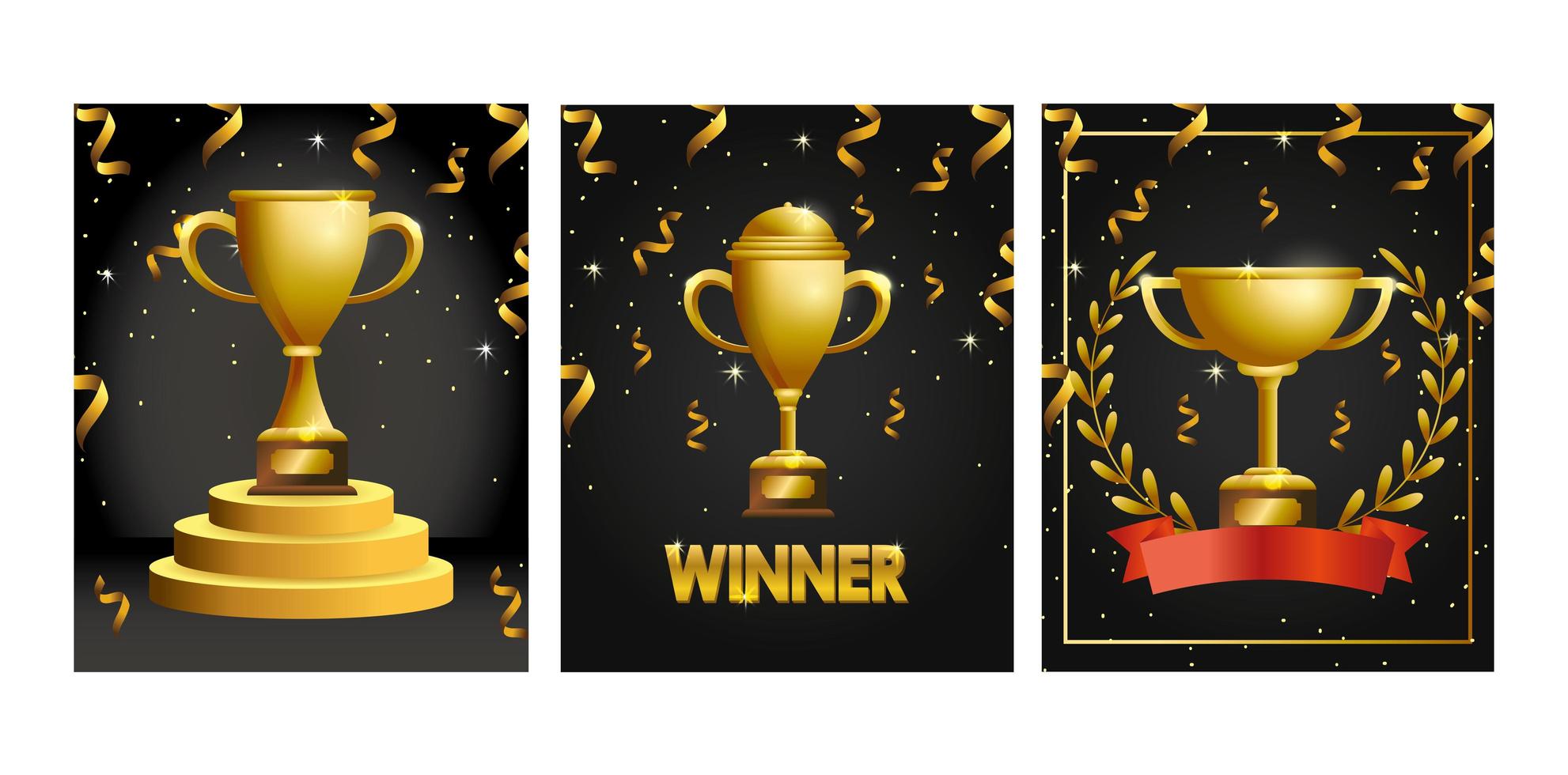 Celebration greeting card with gold trophies  vector