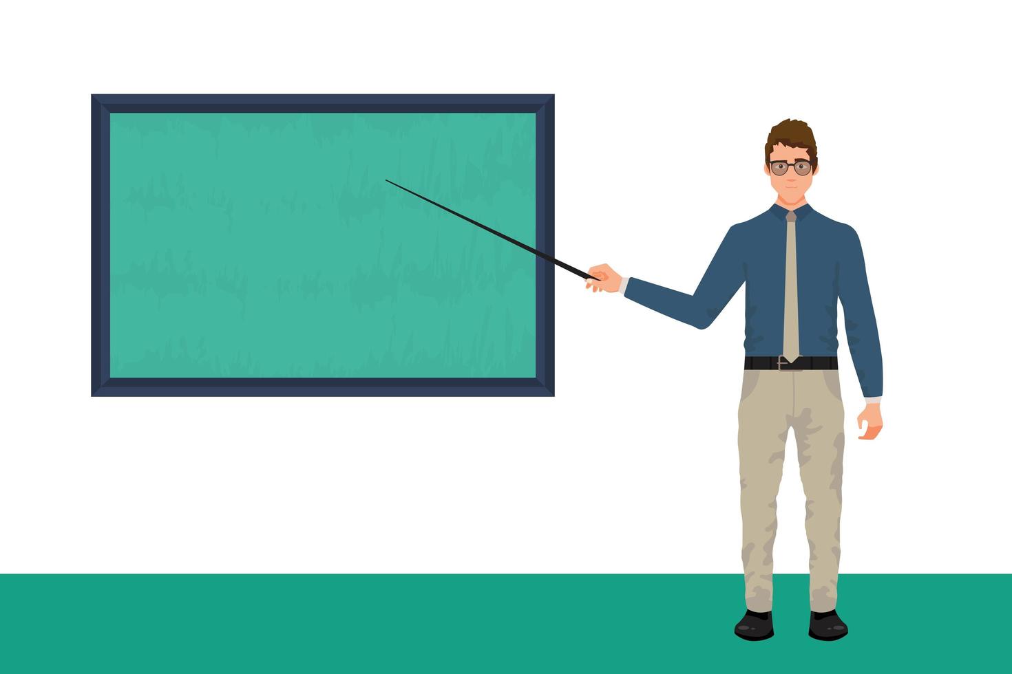 Man character pointing at a chalkboard vector