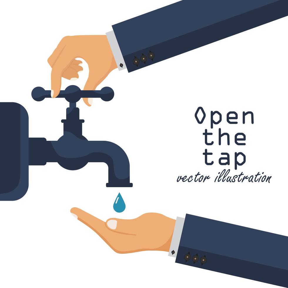 Hands opening a faucet vector