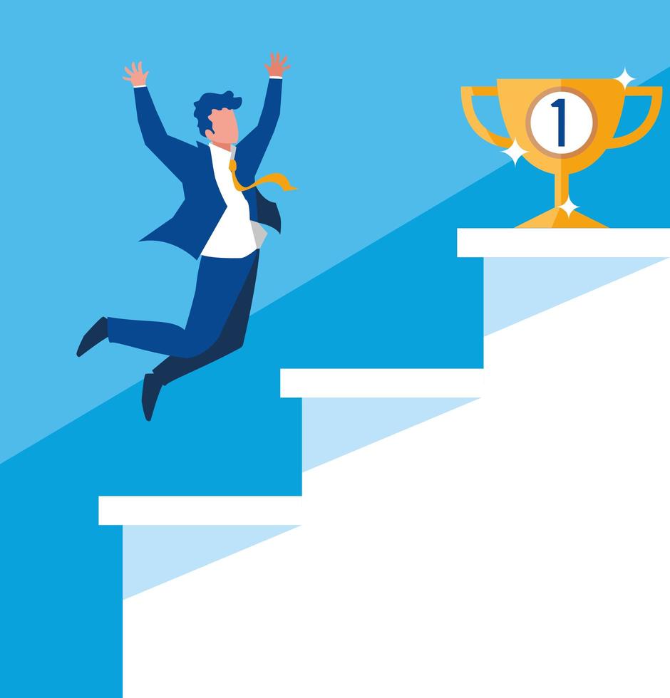 Successful businessman celebrating in stairs vector