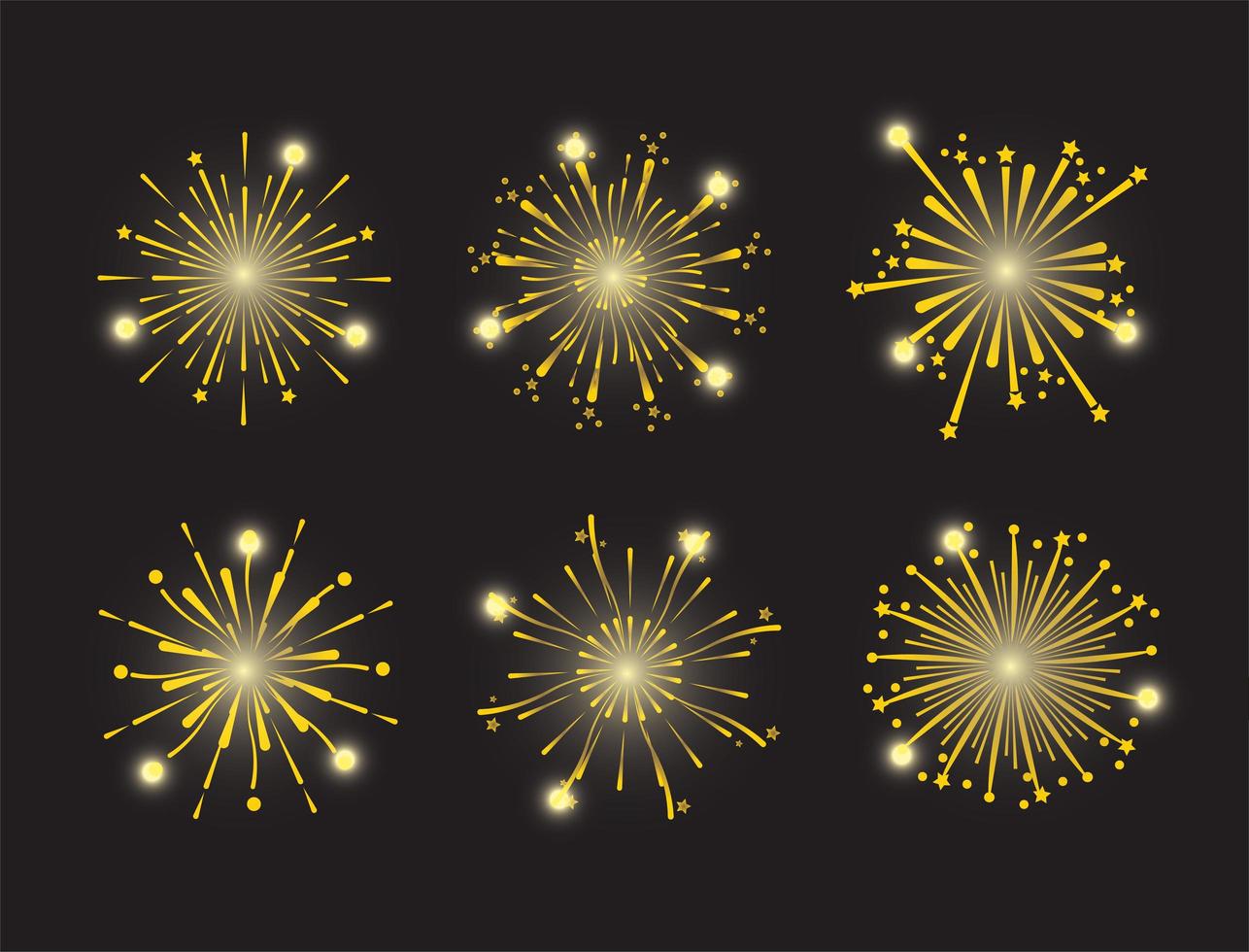 conjunto de iconos de fuegos artificiales dorados vector