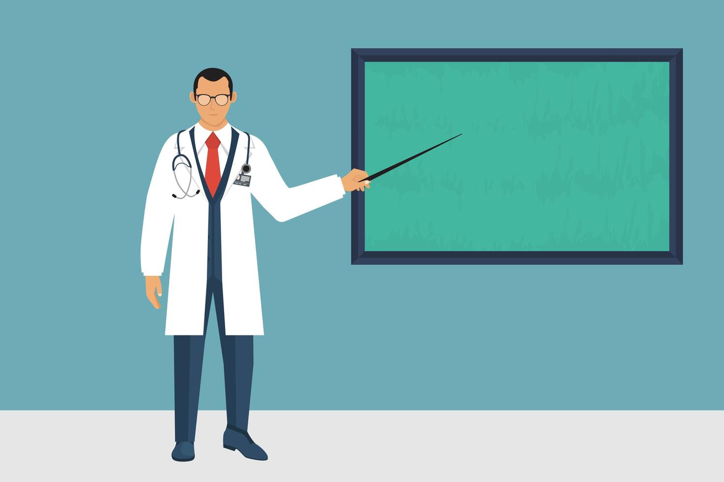 Doctor character pointing at a chalkboard vector