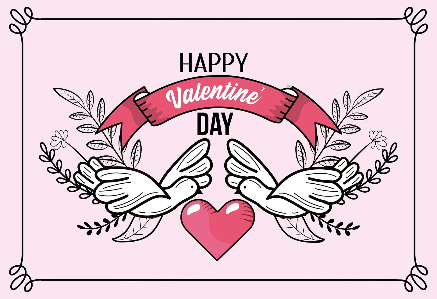 Valentines day greeting card with doves vector