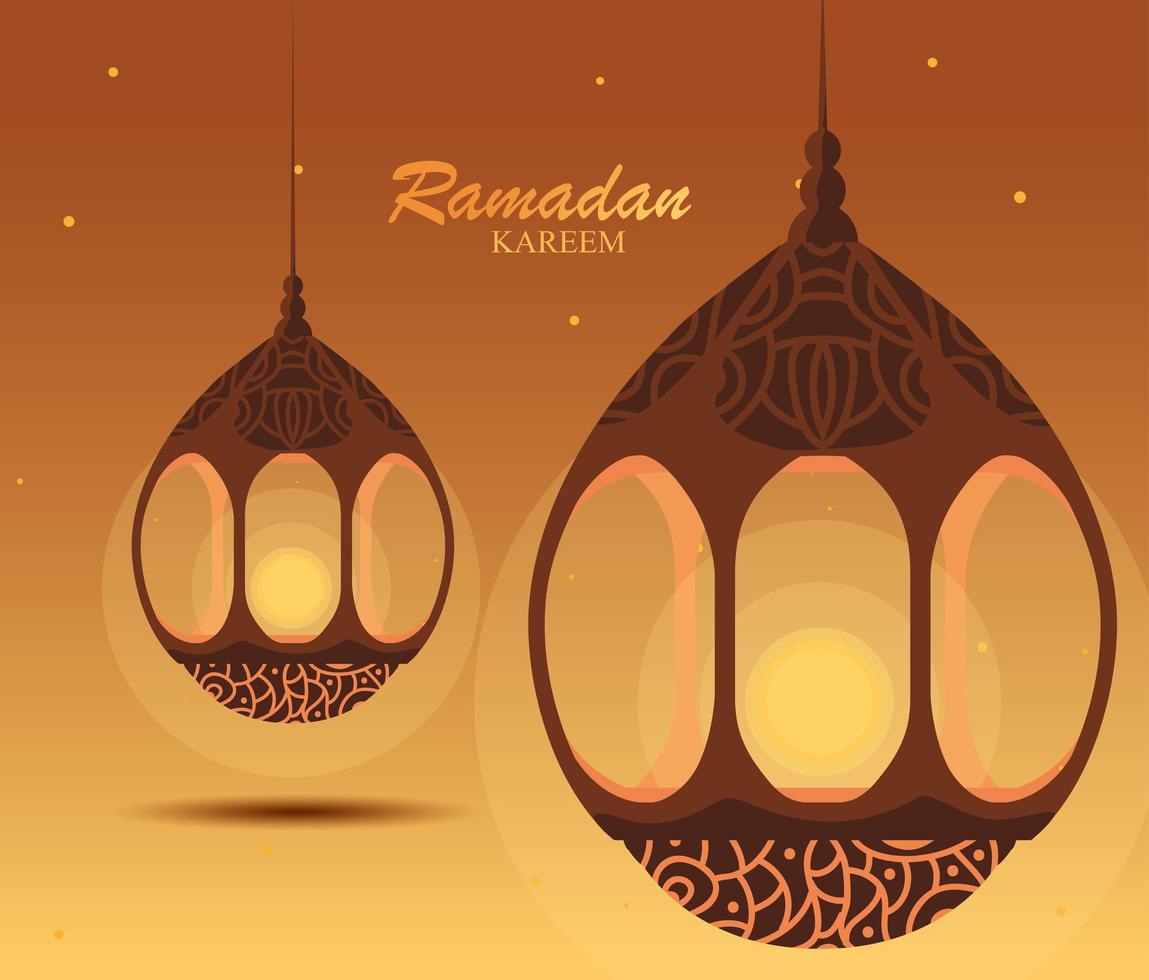 Ramadán kareem lámparas colgantes tradicionales vector