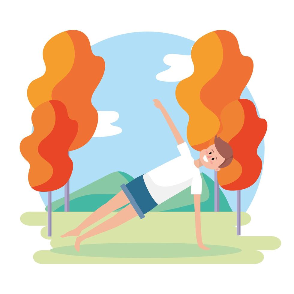 Man doing yoga outdoors vector