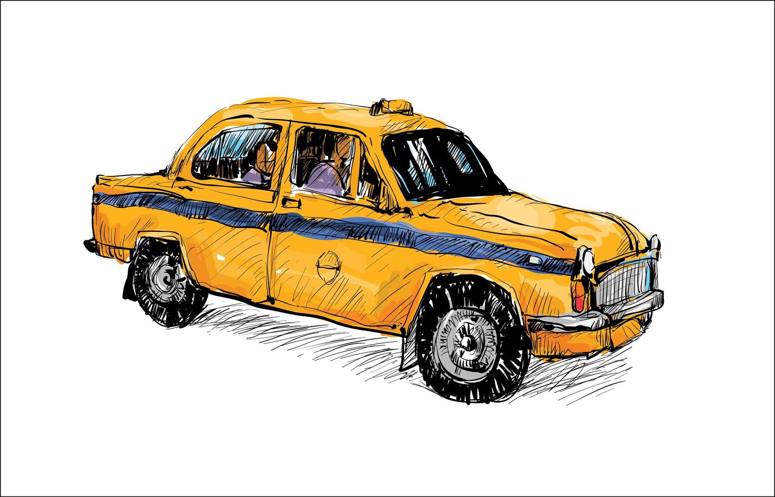 Boceto a color de un viejo taxi vector