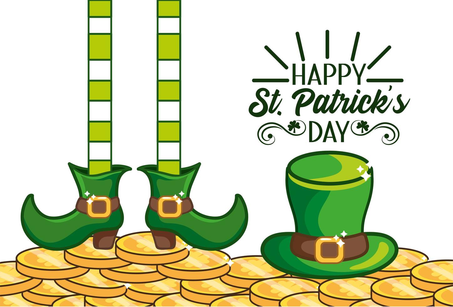 S t. banner del día de patrick con sombrero irlandés y botas vector