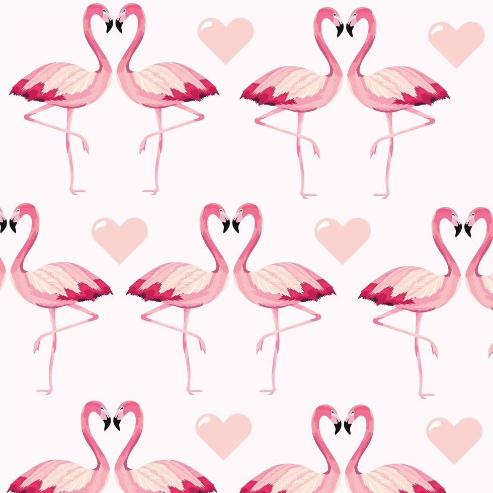 Flamingos and hearts pattern background vector