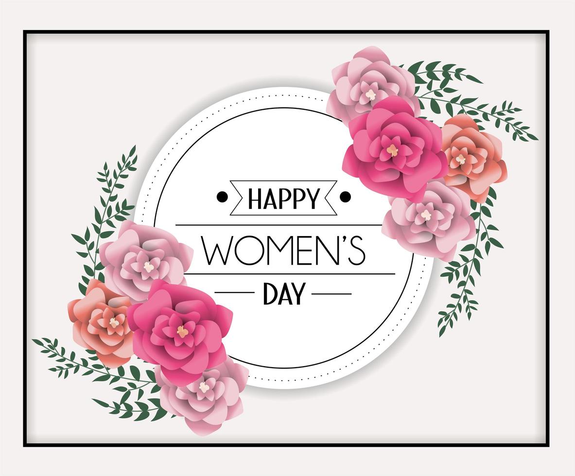 Womens day greeting card design with flowers vector