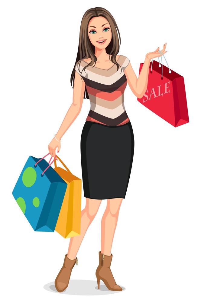 Young happy woman with shopping bags vector