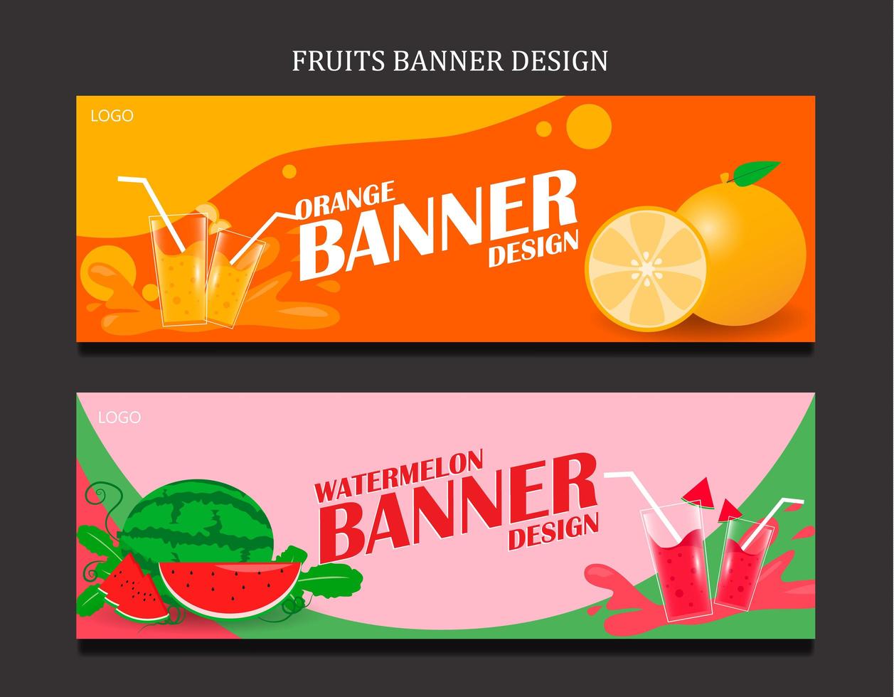 Set banner for fruits fresh juice vector