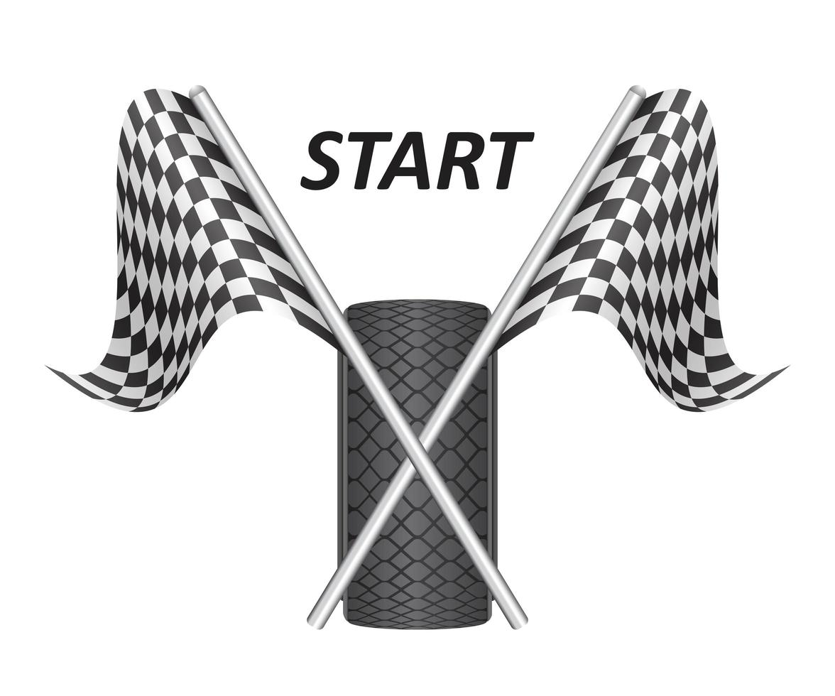 Racing checkered flags with tire design vector