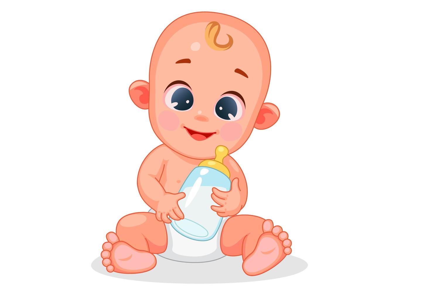 Cute happy baby holding baby milk bottle vector