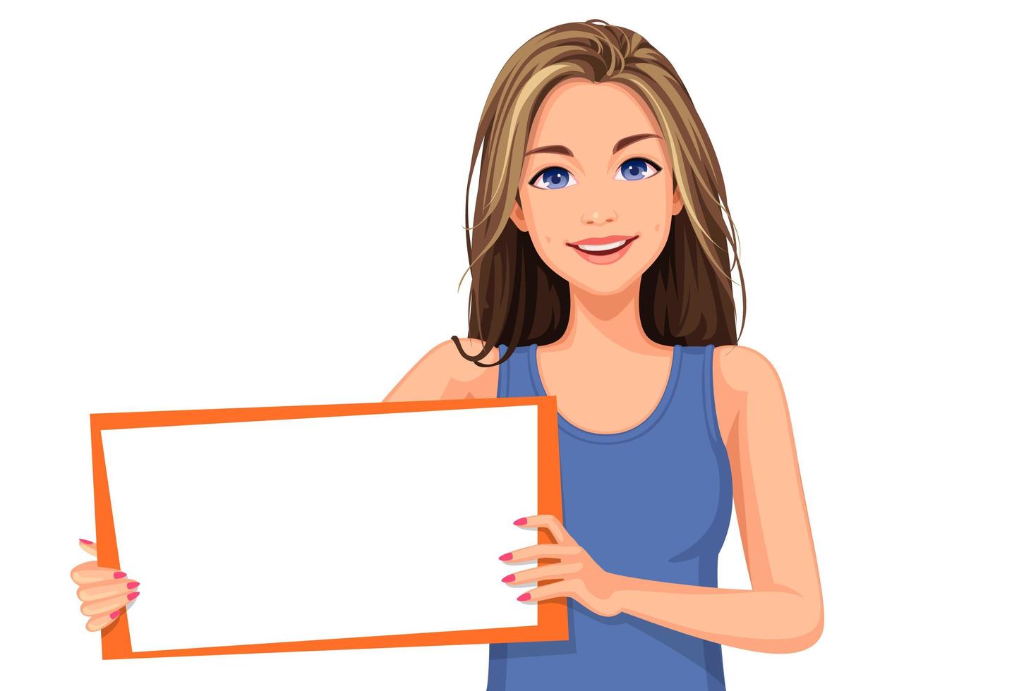 Beautiful teenage girl holding a blank board vector