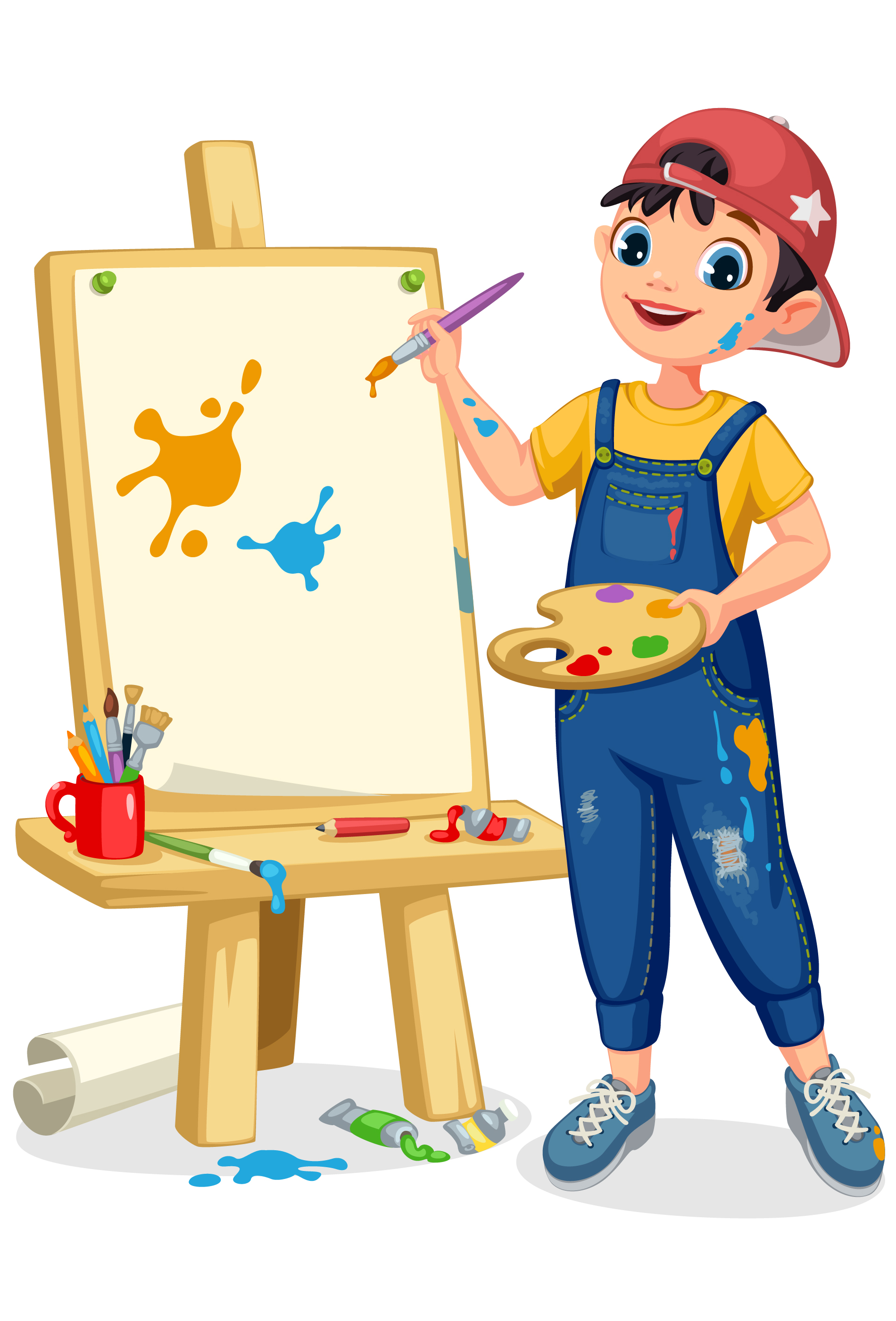 Cute artist little boy painting on canvas 1312590 Vector Art at Vecteezy