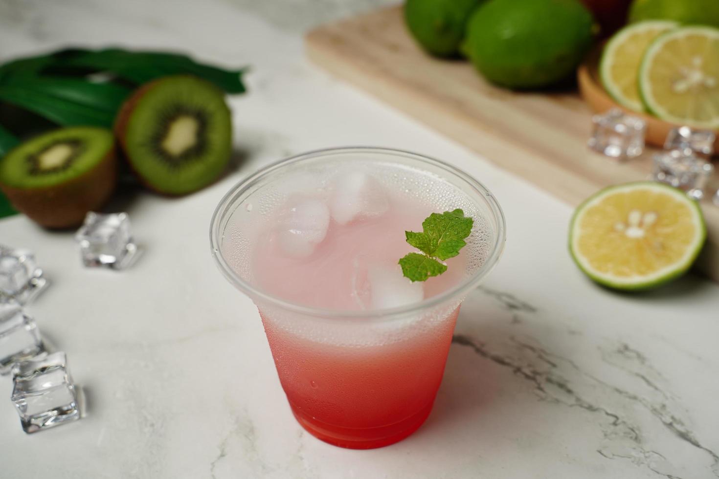 Red cocktail with mint photo