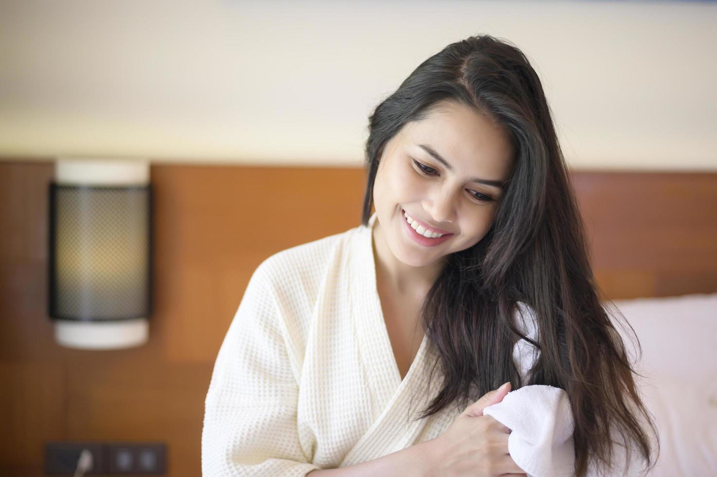 Woman in a bath robe  photo