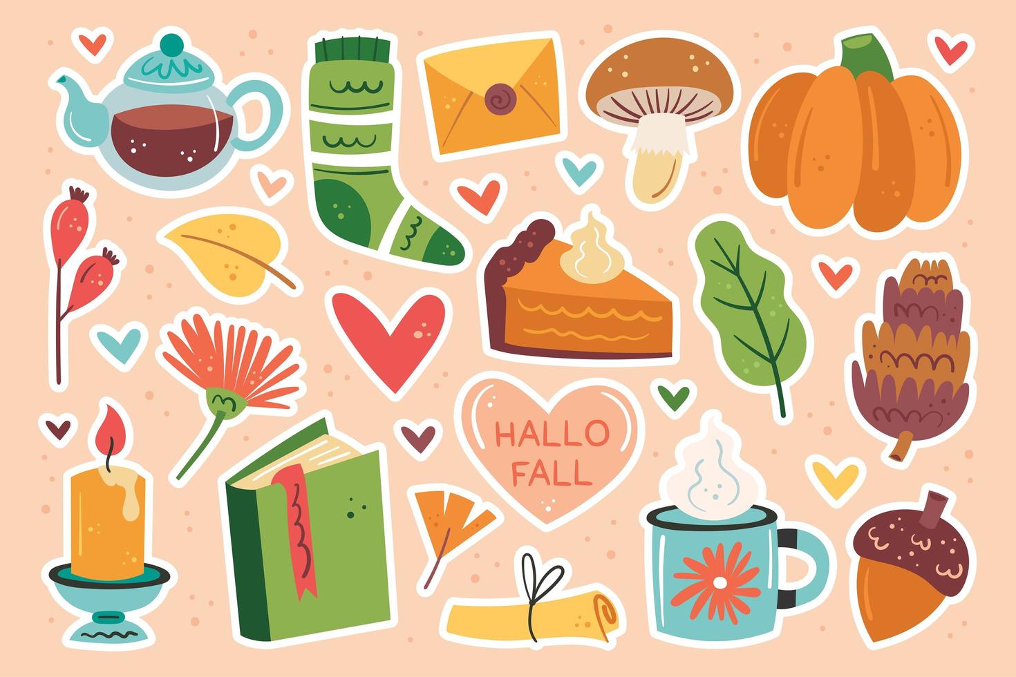 Hello fall set of Autumn elements vector