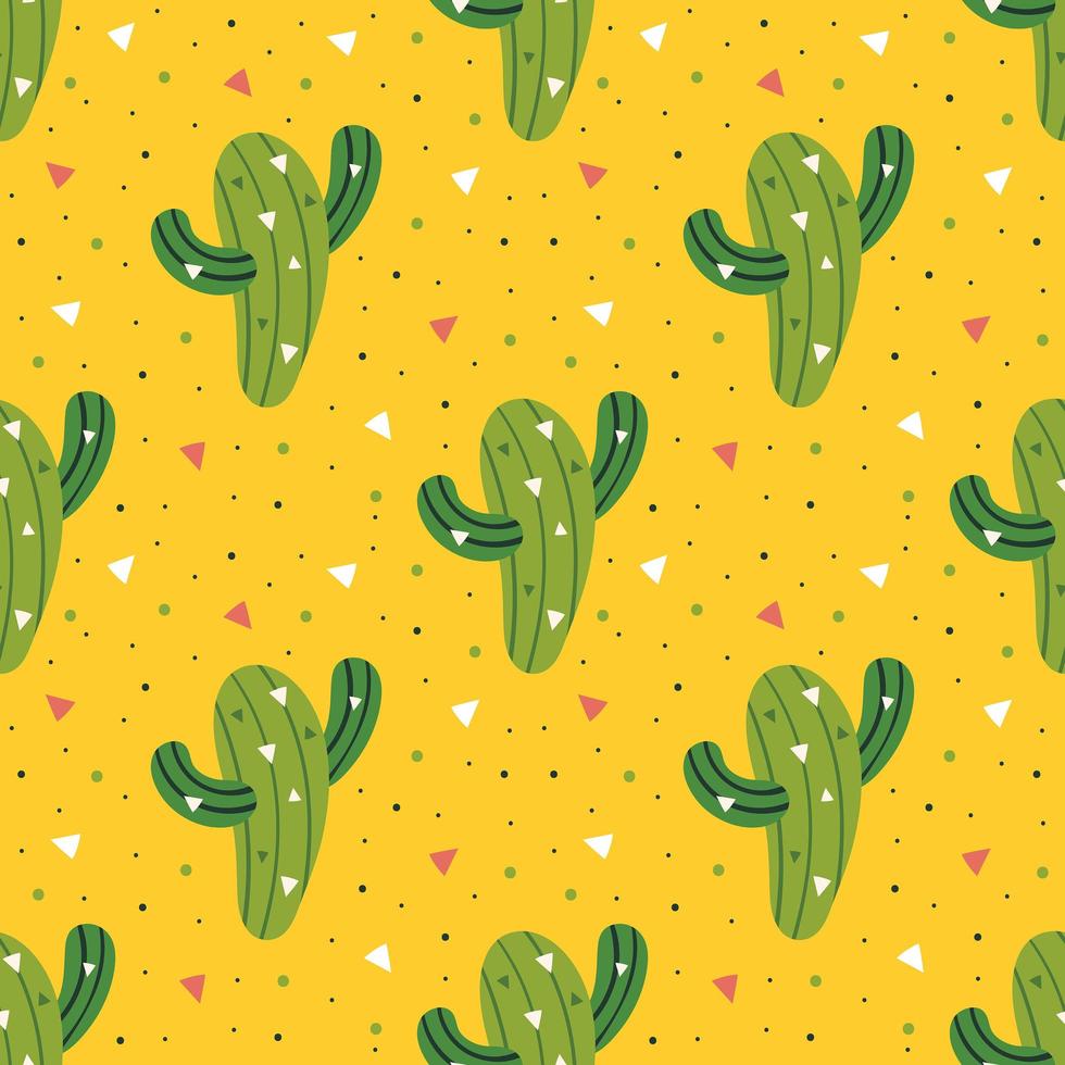 pequeño cactus verde lindo en patrón transparente amarillo vector