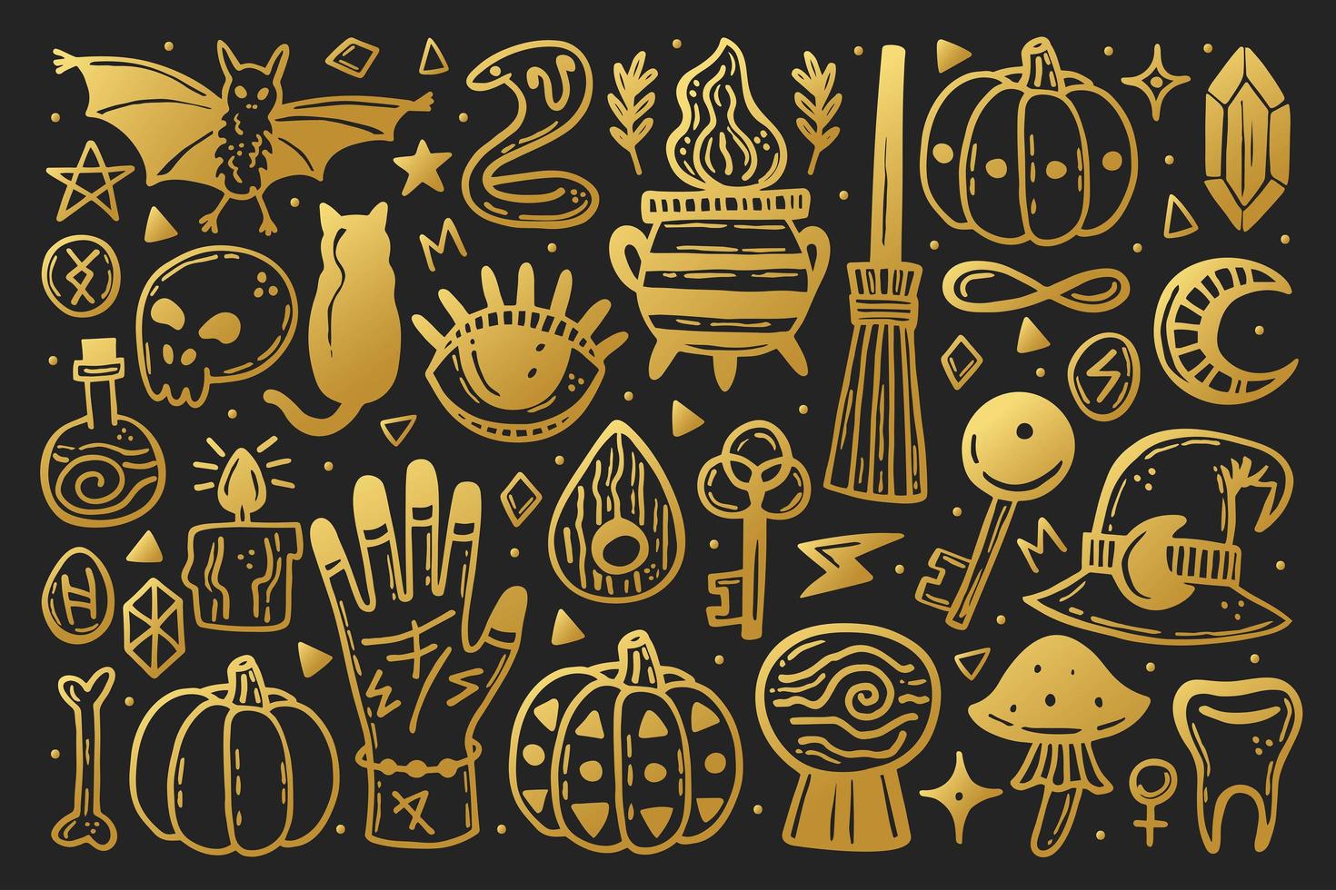 Golden Halloween set of elements vector