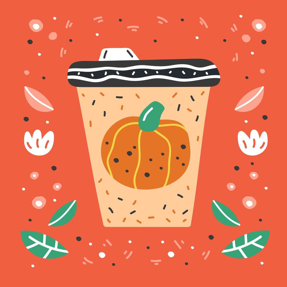 Pumpkin spice latte hand drawn coffee cup vector