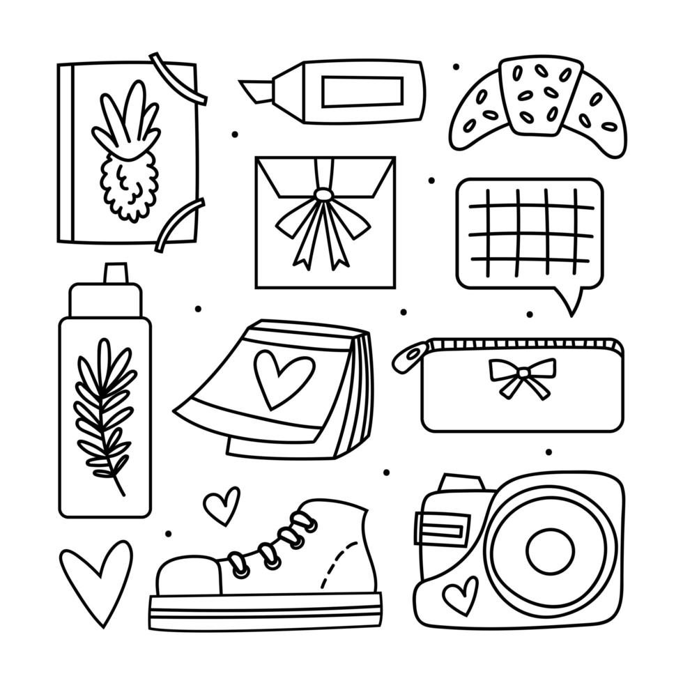 Back to school line style icon set vector